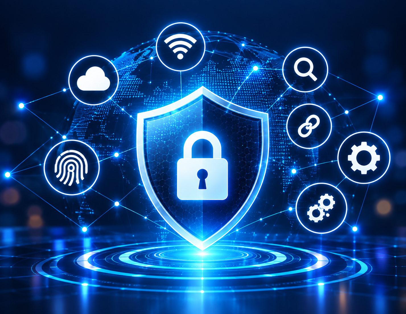 Bouclier de protection cybersécurité : cloud, réseaux, données et accès